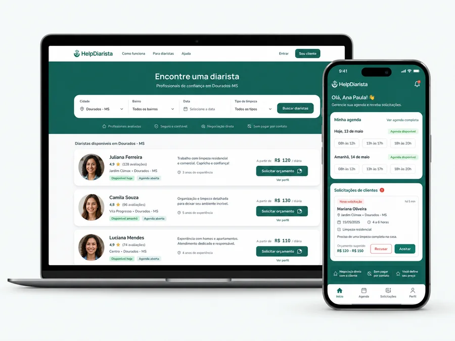 HelpDiarista apresentado em notebook e celular